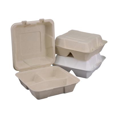 China 8*8*3 Inch Biodegradable Take Away Disposable Sugarcane Bagasse Clamshell Eco-friendly Biodegradable Lunch Box For Restaurant 100% Compost for sale