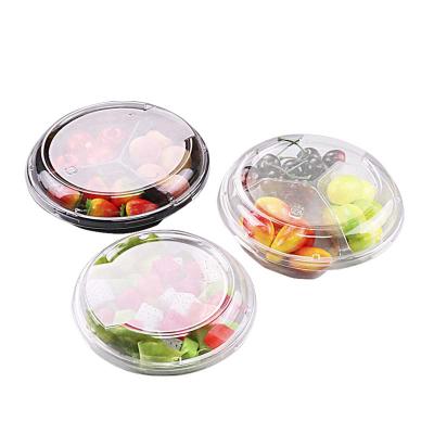 China Latest design disposable classy transparent round plastic salad box with lid and cabinets for supermarket restaurant food packaging for sale