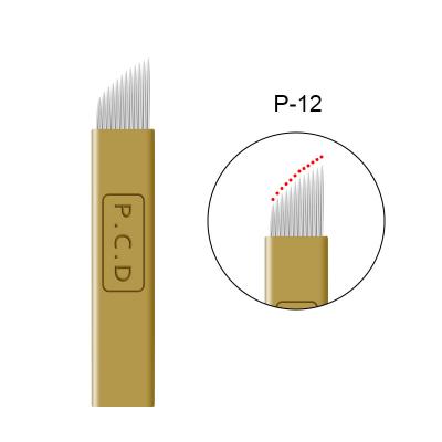 China Professional Permanent Makeup Gold 12Pins Eyebrow Microblading Tattoo Needle Blade for sale