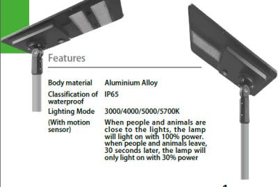 China Zonne dreef allen in Één Zonne LEIDENE Straatlantaarn LEIDENE Parkeerplaatslichten met aan Bewegingssensor Te koop