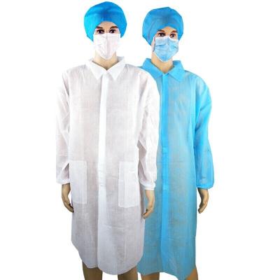 China XIANTAO HengFeng factory wholesale price NONWOVEN breathable lab coat, plain collar with pocket and HOOK and LOOP for sale