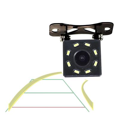 China Waterproof 8LED Lights Full Glass Lens With Auxiliary Line Dynamic Track Car Reversing Rear View Camera for sale