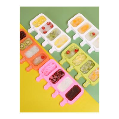 China Viable Send Wooden Stick New Silica Gel Ice Cream Mold 4 Elliptical Popsicle Mold Even White Ice Cream Molds for sale