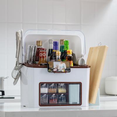 China Sustainable Kitchen Supplies Household Daquan Set Condiment Storage Box Artifact Shelf Seasoning Shelf With Lid for sale