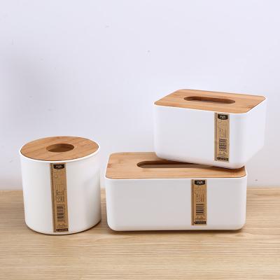 China Sustainable High Quality Plastic Tissue Box With Wooden Cover Bamboo Lid for sale