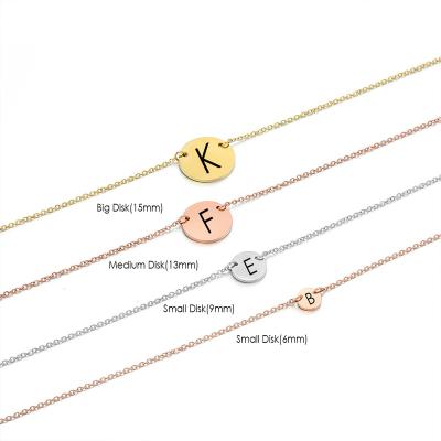 China Ringcal TRENDY Engrave Minimalist Classic Coin Alphabets Letter Initials 316L Stainless Steel Necklace Women Pendant Necklace Jewelry for sale