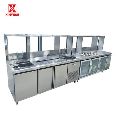 China Single-Temperature Customized tea making equipment Stainless steel tea making cold storage counter Milk tea shop for sale