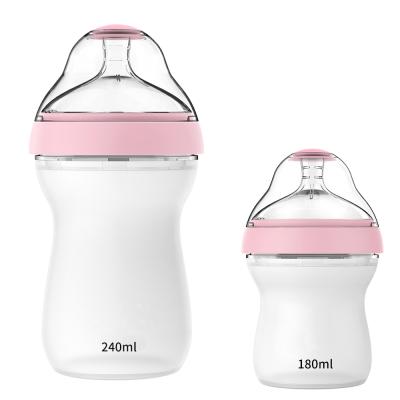 China Hot Sale 180ml And 240ml Food Grade Silicone Baby Milk Bottle Professional Liquid 2pcs Sets BPA Free Pink for sale