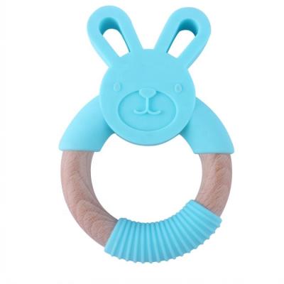 China Wooden Baby Teether Soft Silicone Toy Newborn Wood Animal Teether for sale