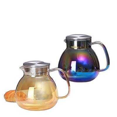 China 2022 New Style Viable Colored Glass Water Pitcher With Stainless Steel Lid Beverage Glass Carafe For Juice Lemon for sale