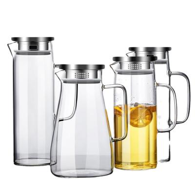 China 2022 New Style Sustainable Glass Cold Water Jug Glass Pitcher With Stainless Steel Lid for sale