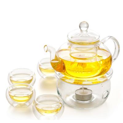 China High sustainable borosilicateglass teapot with infuser and warmer for sale