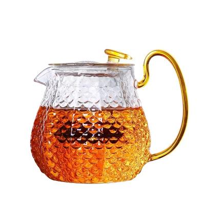 China Sustainable New Design Heat Resistant Figure Of Fish Scale Glass Teapot With Cup Set for sale