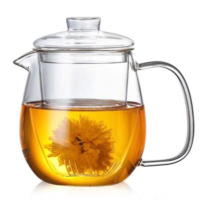 China Viable Handmade Borosilicate Glass Clear Glassteapot Heat Resistant Teapot With Glass Infuser for sale