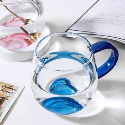 China Wholesale Heart-Shape LOGO Borosilicate Glass Viable New Style Customized Coffee Milk Mug Customized Glass Cup for sale