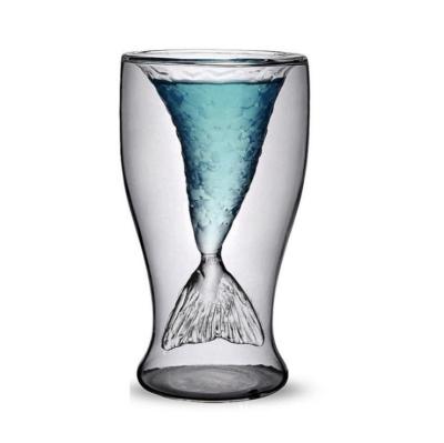 China Creative Mermaid Double Wall Viable Interior Glass Cocktail Cup for sale