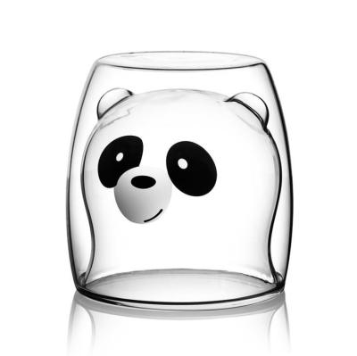 China Viable Adorable Cartoon Panda Double Wall Glass Cup for sale