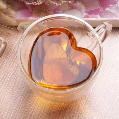 China New Style Love Heart Shaped Double Layer Wall Viable Creative High Heat Resistant Borosilicate Glass Mug for sale