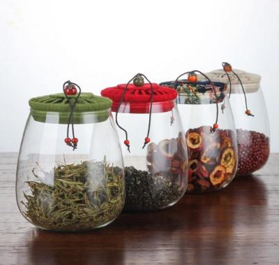 China Viable Exquisite Transparent Glass Storage Jar with Cork Lid for sale