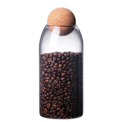 China Viable Coffee Bean Glass Jar with Spherical Cork Lid for sale