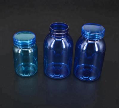 China 100ml 200ml 250ml Clear PET Pharmaceutical Blue Plastic Cylinder Pill Health Care Capsule Bottles for sale