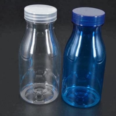 China High End PET Colored Round Beverage 300ml 300cc Orange Clear Plastic Bottle Milk Liquid Beverage Bottle With Screw Cap for sale