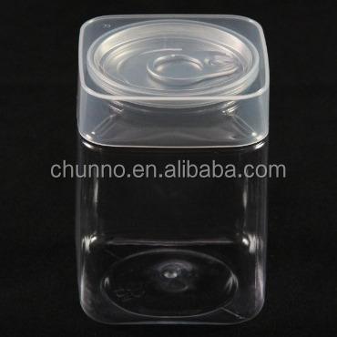 China Fine Square 320ml 430ml 500ml 590ml High Quality PET Cans Plastic Seal Easy To Pull Jars for sale