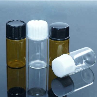 China Mini 1ml 2ml 3ml 5ml Round Penicillin Glass Essence Amber Clear Reagent Bottle From China Factory Supply Personal Care Round With White Black Cap for sale