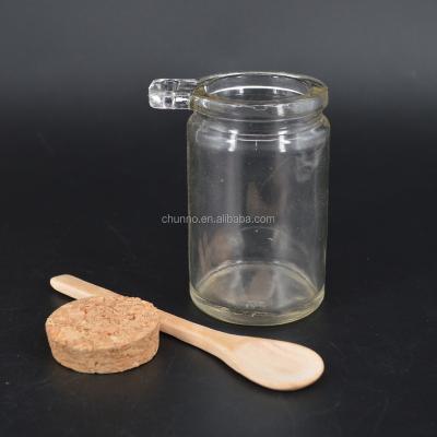 China Other Clear 120ml Glass Bottle With Cork Cap And Wooden Spoon For Powder And Food for sale