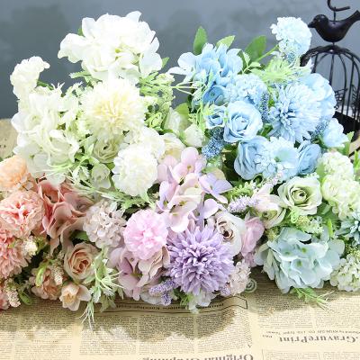 China Artificial Flower Rose Wedding Decor Wedding Party Peony Hydrangea Bouquet Carnation Wedding Decor Silk Table Centerpieces for sale