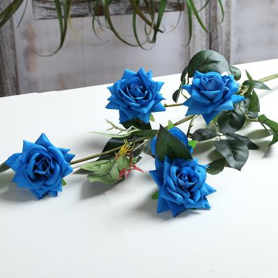 China 2021 Truly Feel The Maker 5 Heads Velvet Rose Single Rose Flowers Wedding Decoration Art Valentine's Day Artificial Rose Flowers for sale