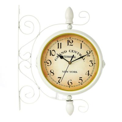 China LUMINOVA Home Decoration Classic Wall Mount Metal Vintage Style Double Sided Station Wall Clock for sale