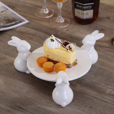 China Bunny Cake Tray Dessert Stand Decoration Tray Living Room Dining Table Display Viable Ceramic Tray for sale