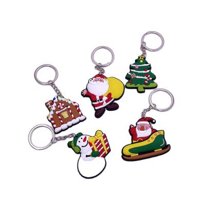 China Hot Selling Cartoon High Quality Have Stock Promotion Gifts 3D Merry Christmas Tree Engraved Soft PVC Keychains / Embossed Key Rings Fast Delivery for sale