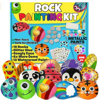 China DIY Arts Painting Educational Drawing Non-Toxic Rock Toy Set Funny Stone Painting Diy Painting Kit For Kid for sale