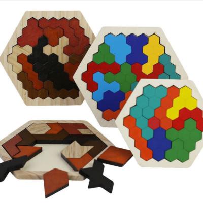 China Educational Toys Variety Battle Table Hexagon Jigsaw Jigsaw Puzzle Honeycomb Type Wooden Toy for sale