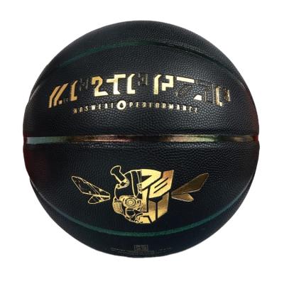 China Normal 7 Proselect Gold Letter Street Black Custom Rubber Basketball Ball for sale