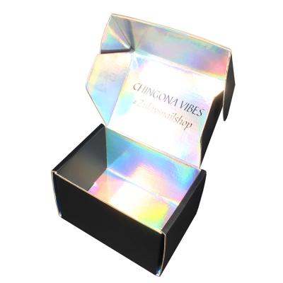 China Recyclable Custom Black Collapsible Hologram Cosmetic Printing Holographic Corrugated Mailing Box Corrugated Mailer for sale