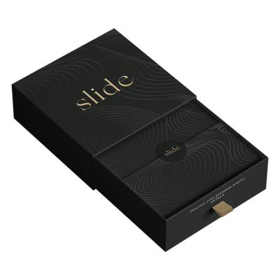 China Recyclable Custom Logo Printed Black Drawer Sleeve Box Paper Packaging Luxury Black Pull Out Gift Box for sale