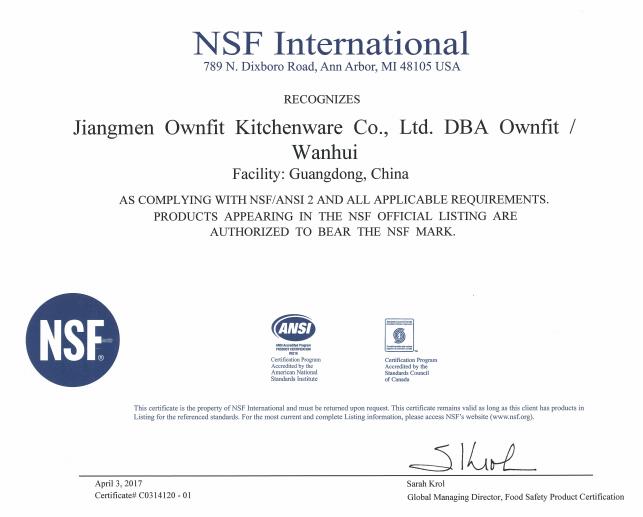 NSF - Jiangmen Elegant Stainless Steel Product Co., Ltd.