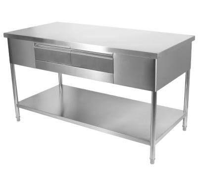 China Hotel kitchen restaurant hotel kitchen equipment stainless steel work table with drawers and shelf for sale