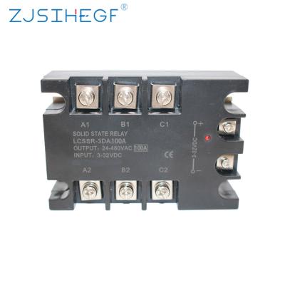 China ZJSIHEGF China Factory Sealed High Quality Solid State Relay Three Phases AC 3-32V DC Control 24-480V SSR-100DA Black Type for sale