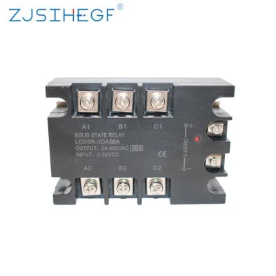 China ZJSIHEGF China Factory Sealed High Quality Solid State Relay Three Phases AC 3-32V DC Control 24-480V SSR-80DA Black Type for sale