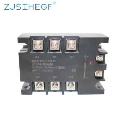 China ZJSIHEGF China Factory Sealed High Quality Solid State Relay Three Phases AC 3-32V DC Control 24-480V SSR-60DA Black Type for sale