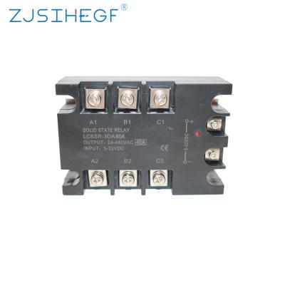 China ZJSIHEGF China Factory Sealed High Quality Solid State Relay Three Phases AC 3-32V DC Control 24-480V SSR-40DA Black Type for sale