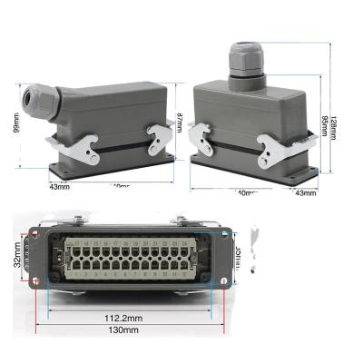 China Hdc-He-24 Core Heavy Duty Automotive Connectors Rectangular Aviation 16A Plug Waterproof Top And Side for sale