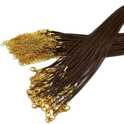 China Wax Cord 50 Pieces 1.5mm Dark Brown Waxed Leather Rope Cord with Gold Lobster Chain Clasp for Necklace and Bracelet Jewelry Making for sale