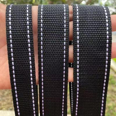 China 1 Inch 25mm Polypropylene Nylon Polyester Cotton Car Seat Belt Webbing Strap Viable Black Reflective Tape for sale