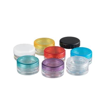 China Factory Direct Sale 3g PS Clear Mini Cosmetic Colorful Sample Cream Container Round Plastic Cream Jar Packaging With Colorful Lids for sale