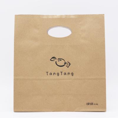 China Logo Pattern Biodegradable Paper Deli Customized Bag Accept Recycled Brown Food Paper Bag Packaging With Die Cut Handle for sale